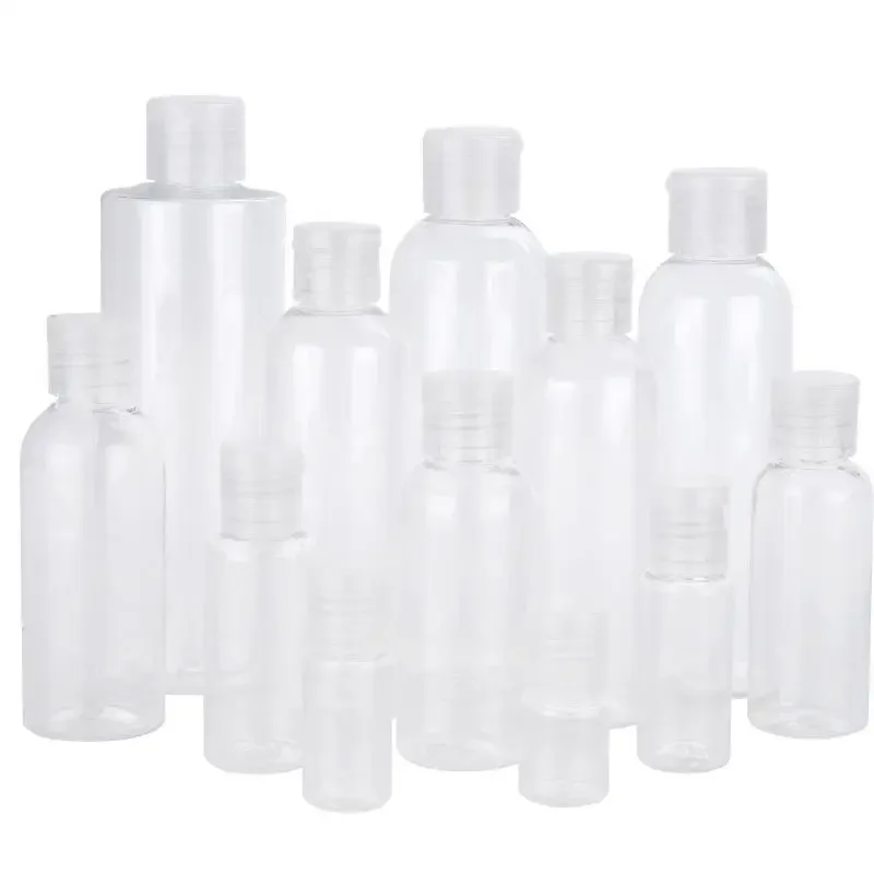 50Pcs Plastic PET Flip Lid Lotion Bottles Clear Cosmetic Shampoo Sample Container Liquid Refillable Bottle Mini Travel Fill Vial