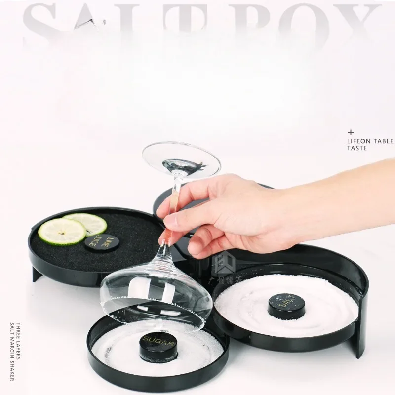 Salt Dipper Three-layer Plastic Salt Rim Box Sugar Rim Box Juice Cocktail Seasoning Bartending Tools Sugar Rimmed