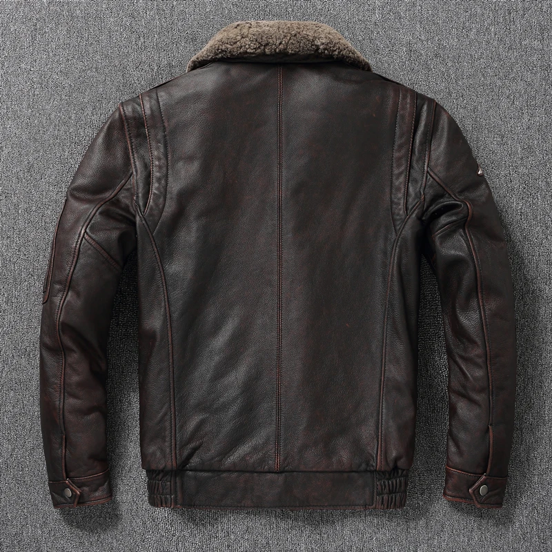 Description Picture 3 of itemVintage Genuine Leather Jacket Men Flight Jackets Natural Fur Collar Aviation Bomber Coats Mens Motorcycle Jackets Biker Coats