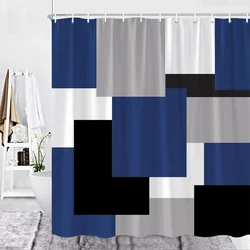 Elegant Abstract Geometric Shower Curtain in Black, White, and Red - Modern 3D Block Design with Hooks - 240x180cm - 94x70in (6738C)