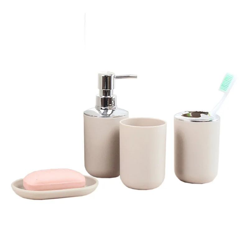 Bathroom Accessories Plastic Toothbrush Holder Cup Soap Dispenser Dish Toilet Holder Pump Bottle Cup 4pcs Bathroom Set
