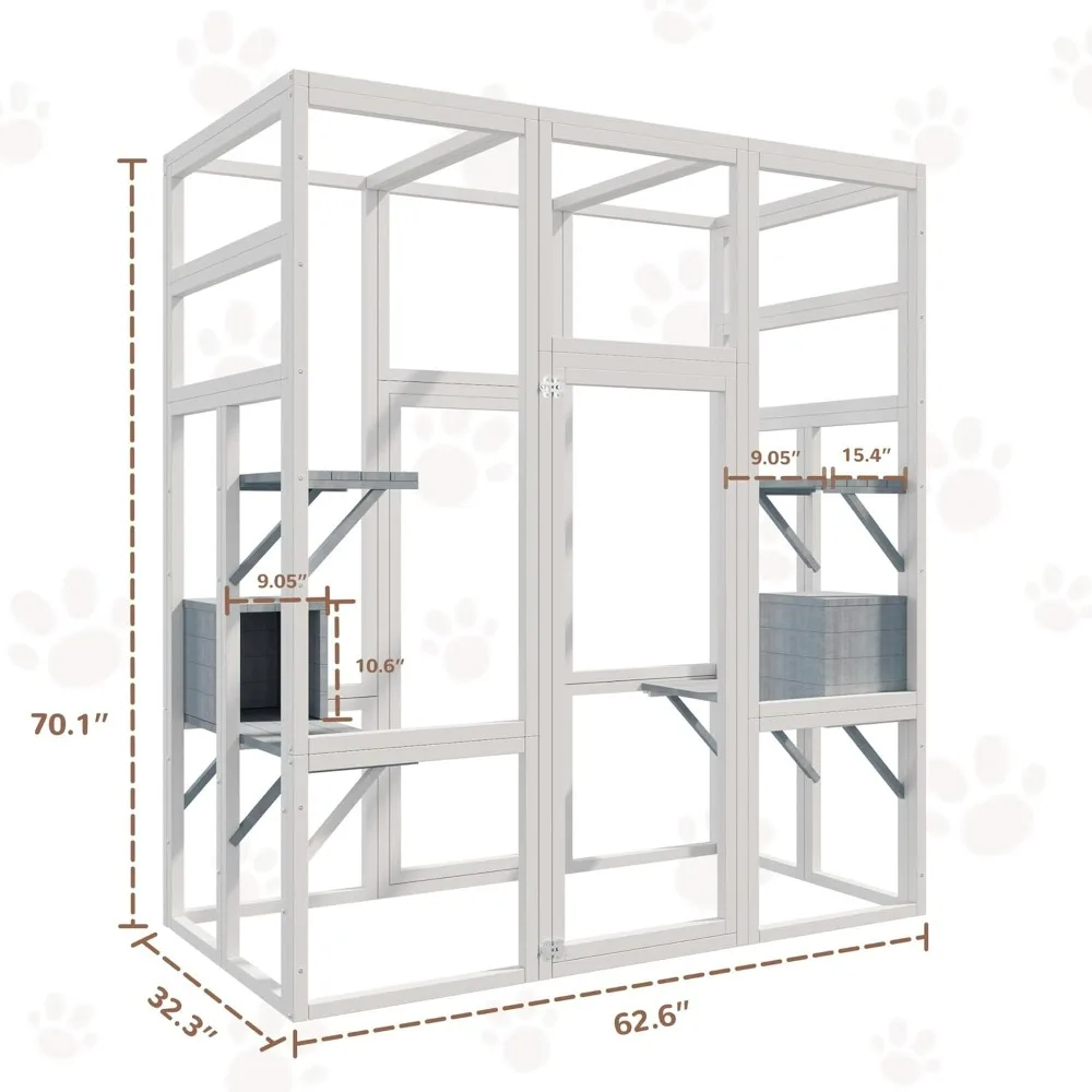 Outdoor Cat House, Large Cat House for Mulitiple Cats Walk, Outdoor House Weatherproof with 7 Platforms and 2 Resting Boxes