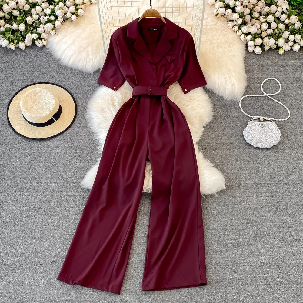 

2022 Slim notched neck office bandage Jumpsuit Summer rompers Full Length high waist Women casual maxi long OL elegant Romper