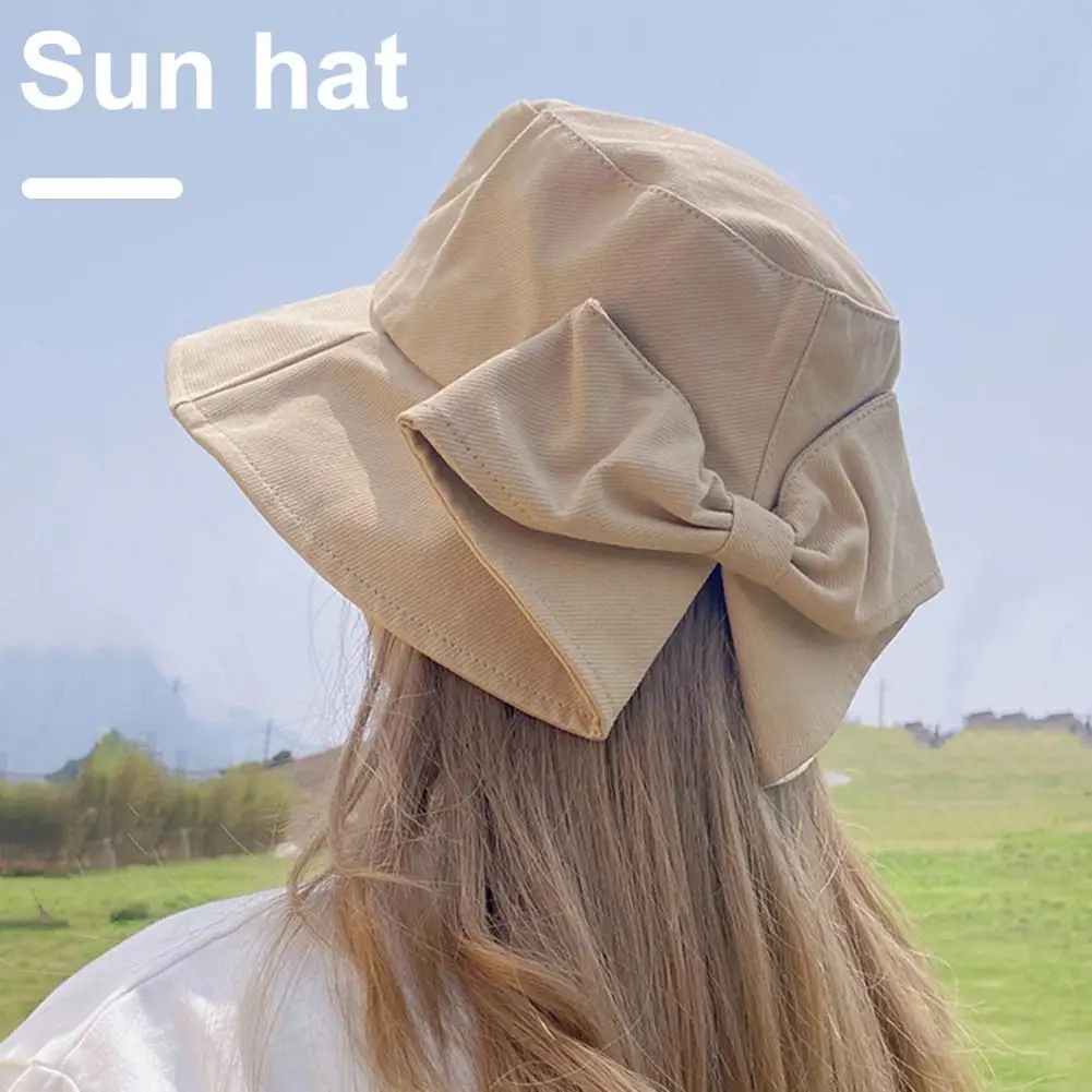 Ladies Fisherman Hat Stylish Foldable Fisherman Hat Bow Decor Breathable Sun-protective Outdoor Cap Women Pastoral
