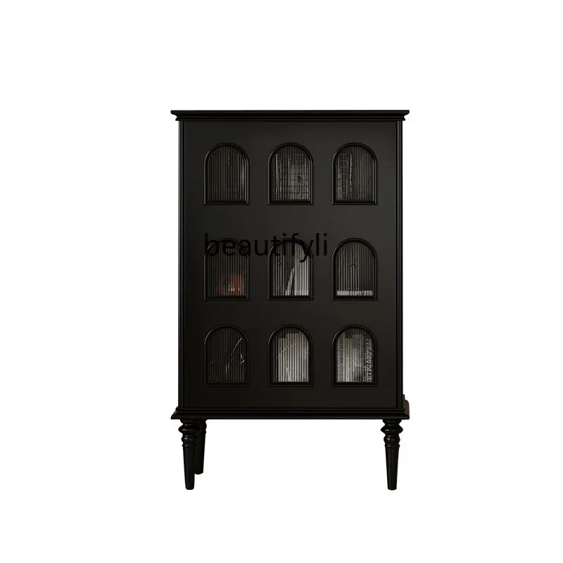 zq Retro Style Display Cabinet Entrance Cabinet French Solid Wood Sideboard Living Room Side Cabinet Black