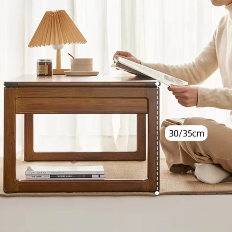 Handwoven Rattan Table, Bedroom Window-Side Bamboo Desk, Ground-Level Tea Stand, Bay Window Coffee Table, Zen-Style