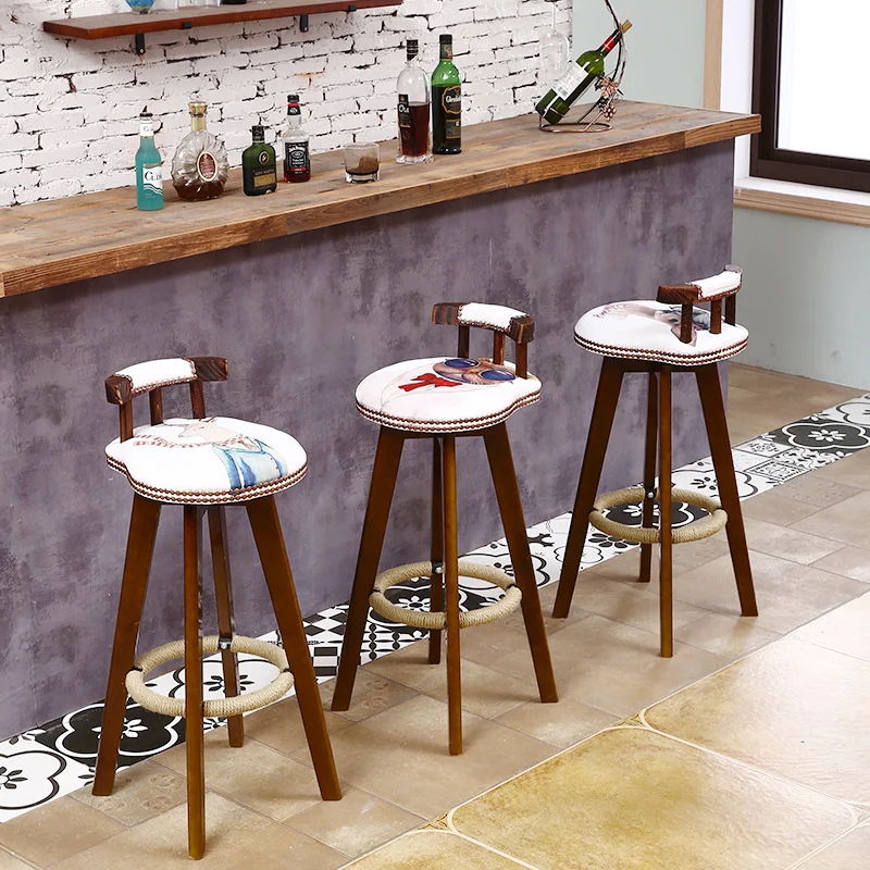 

Simple Fashion Dining Chairs High Foot Wood Bar Chair Creative Rotation Furniture For Home Multi-style Optional Counter Stools