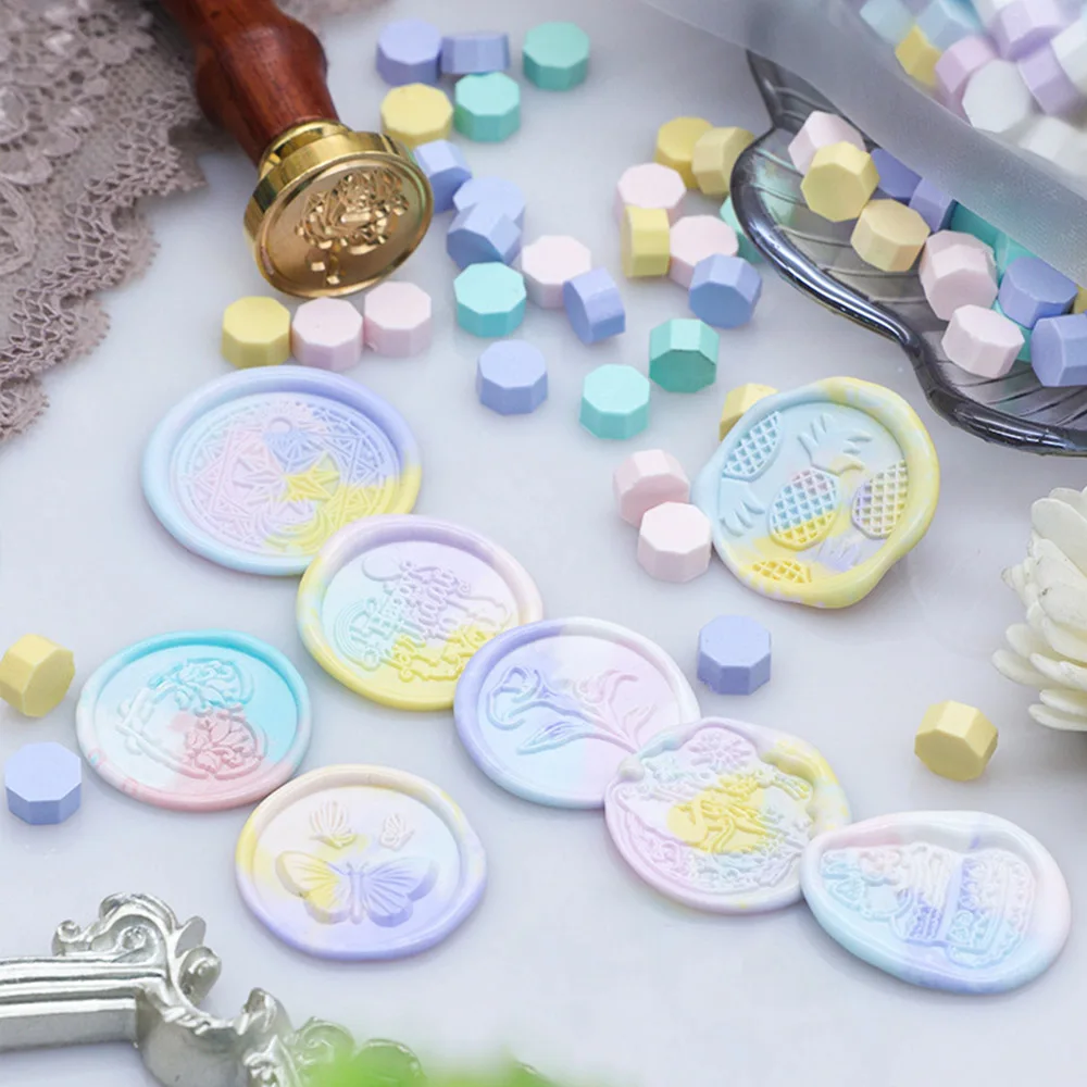100pcs Sealing Wax Beans Metallic/Macaroon Mixed Color Octagon Stamp Material Birthday Wedding Card Envelope Craft Decor