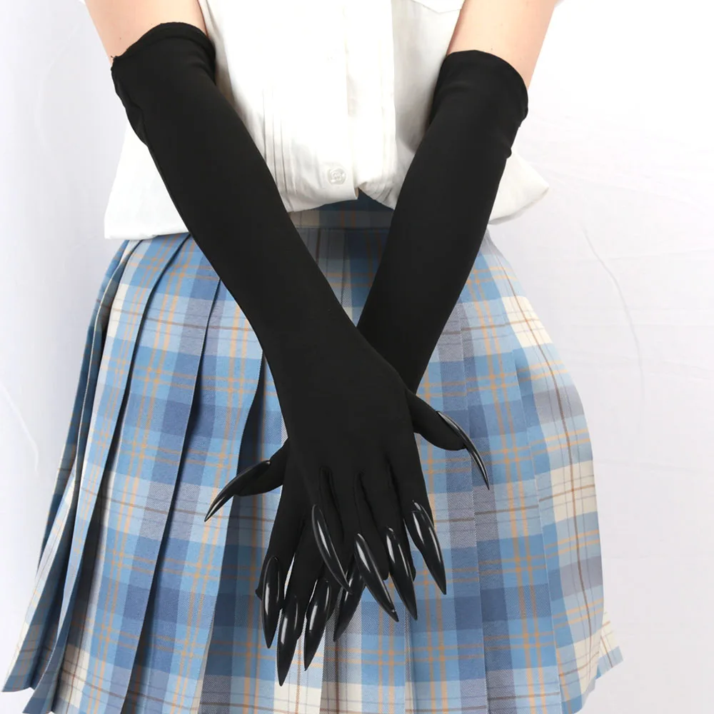 Witch Gloves - Black Satin Mittens for Halloween Cosplay