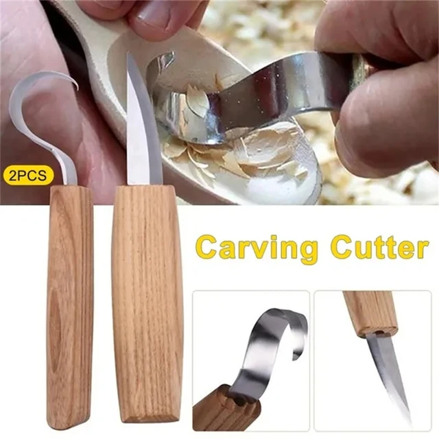 1pcs/2pcs New Stainless Steel Woodcarving Cutter Woodwork Sculptural DIY  Wood Handle Spoon Carving Knife Woodcut Tools Kit