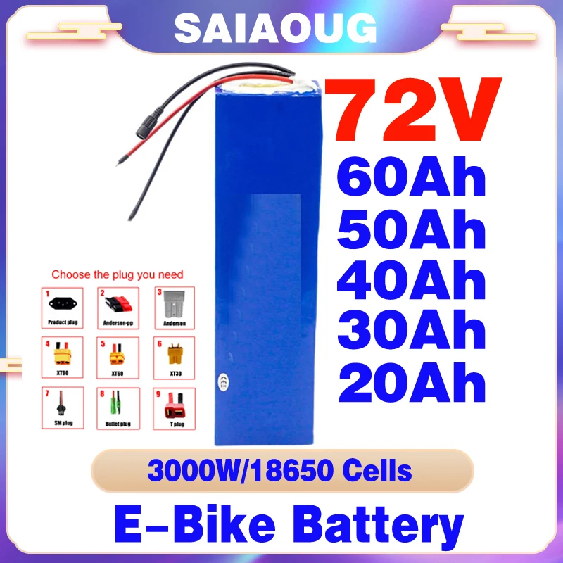 

Original 72V 30Ah 40Ah 50Ah 60Ah battery pack 3000W High Power 84V electric bike motor electric scooter ebike battery with BMS