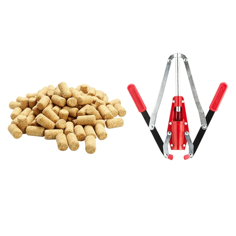 

1Pcs Double Lever Hand Corker Wine Bottle Corker With 2 Handled Corking & 100Pcs Straight Wood Corks Wine Stopper Wood Bottle St