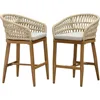 Outdoor Rattan 24" Counter Height Bar Stools Chair Set of 2, Upholstered Patio Bar Stool with Backrest for Indoor and Outdoor 1