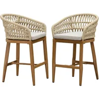 Outdoor Rattan 24" Counter Height Bar Stools Chair Set of 2, Upholstered Patio Bar Stool with Backrest for Indoor and Outdoor 1