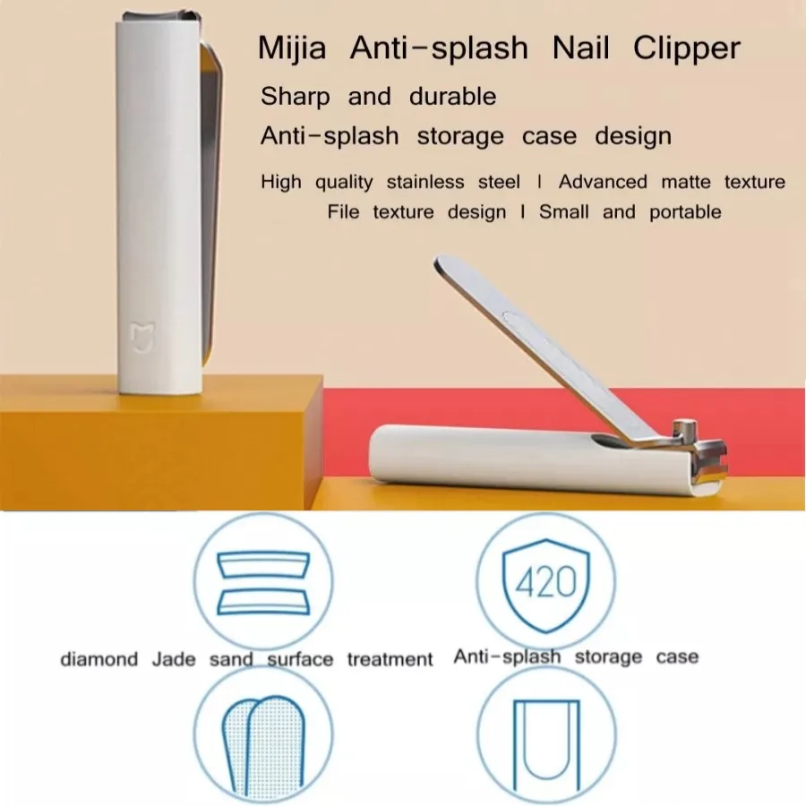 2PCS Mijia Stainless Steel Nail Clipper With Anti splash cover Trimmer Pedicure Care Aluminum alloy nail clipper