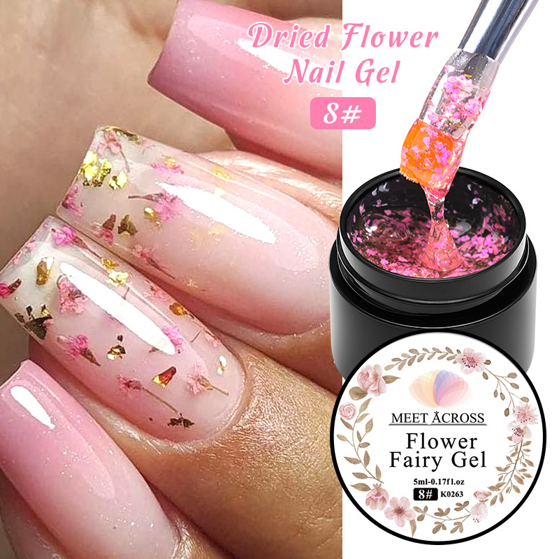 MEET ACROSS 5ML Dried Flower Gel Nail Polish Natural Flower Fairy Nail Art Soak Off UV LED Gel Painting Gel Varnishes For Nails