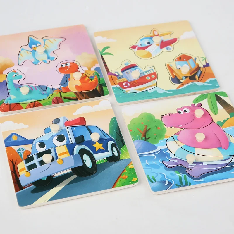 Baby toys Montessori Wooden Puzzles Children Toys Hand Grab Board Animals Cognition Educational Learning For Kids 1-3 Years