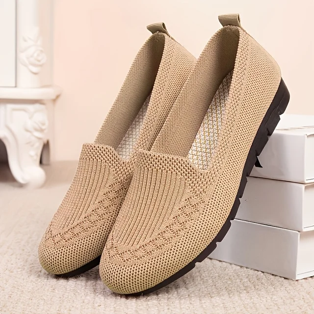 Women's Solid Color Knit Loafers Lightweight Anti Slip Flat Shoes for Casual Wear