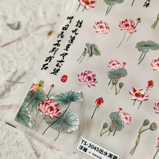 5D 현실적인 꽃 물 접착 네일 아트 스티커로 화려한 매니큐어 연출
