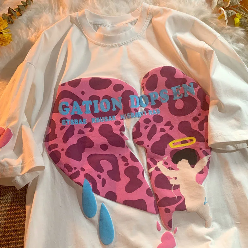 

3D Heart Print Tshirt Women T shirt Summer Harajuku Casual Loose Short Sleeve Tops Girls Y2K Cute Oversized Tee