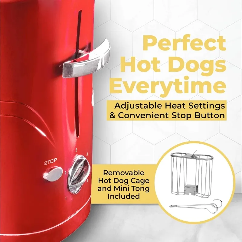 4-slot hot dog and bun toaster with mini clips, hot dog toaster for chicken, turkey, veggie sausage, sausage and bratwurst 5