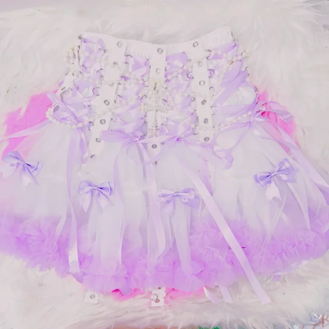 Faux Pearl Frilly Lace Mini Skirt 3
