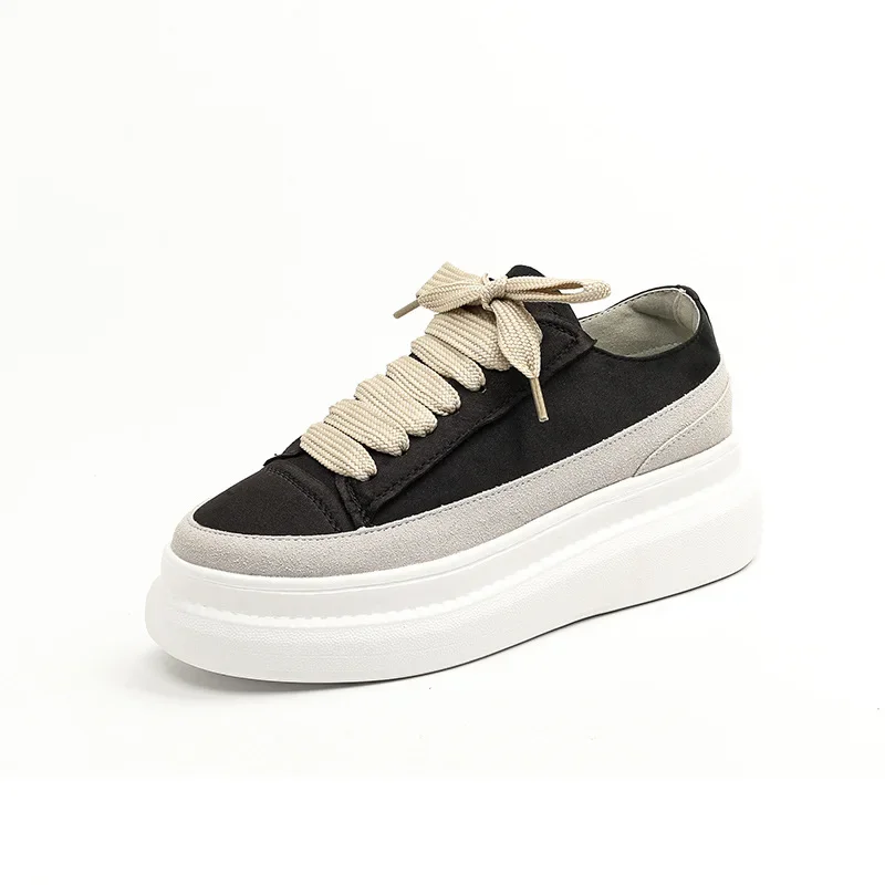 Silk Thick Soled Small White Shoes for Women 2024 Summer Thin Lace-up Increase Spanish Small Canvas Shoes Platform Single Shoes