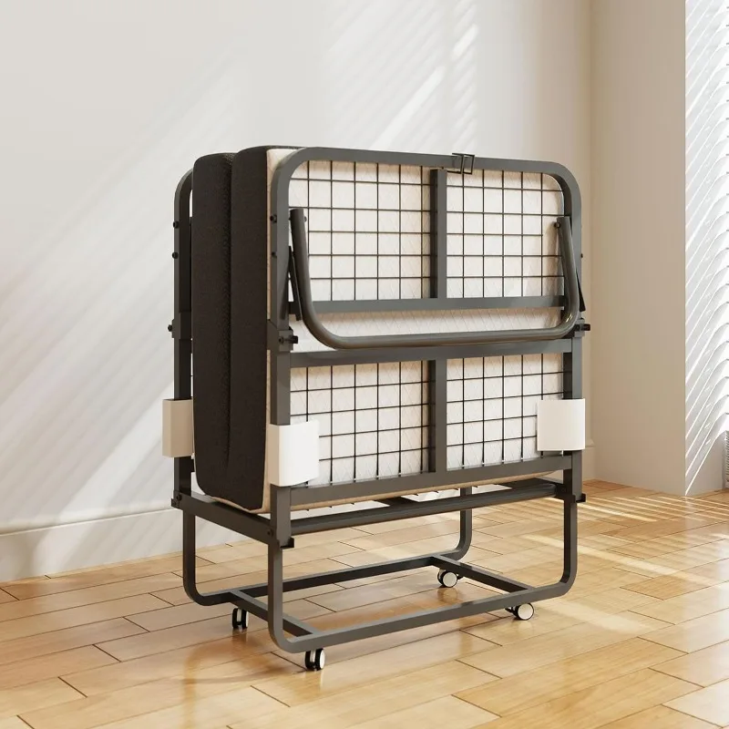 

Portable Foldable Guest Bed for Adults, Cots Fold Up Day Bed Rollaway Bed with Memory Foam Mattress & Metal Frame on Wheels