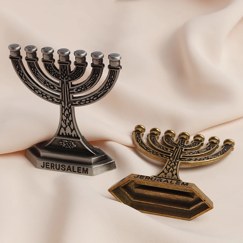 Jerusalem 7 Branch Judaica Religious Small Candlestick Menorah Home Decor Jewish Candle Holder Religious Holy Grail Ornament