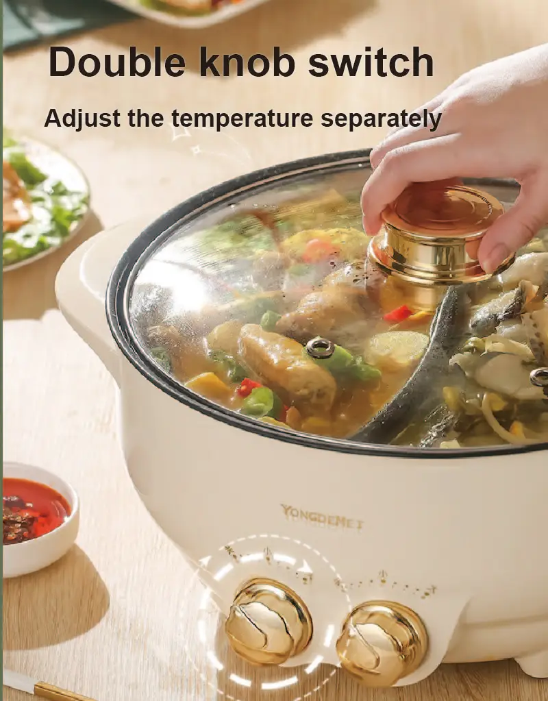 2000W Large Capacity Electric Hot Pot Mandarin Duck Pot Multifunction Electric Cook Pot Home Non Stick Electricity Saute Pot 6L 4