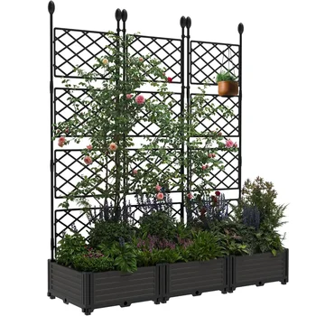 3-Piece Raised Planter Box with Trellis 1