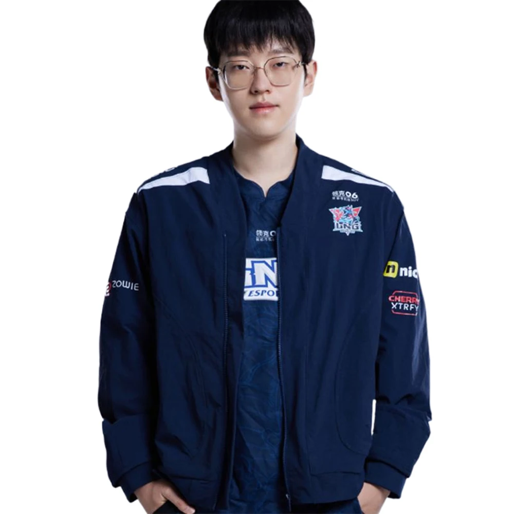 

2023 LNG Jacket LOL LPL Scout Tarzan Hang Zika Light E-Sport Team Uniform Coat Dark Blue Thin Autumn Women Men College Clothing