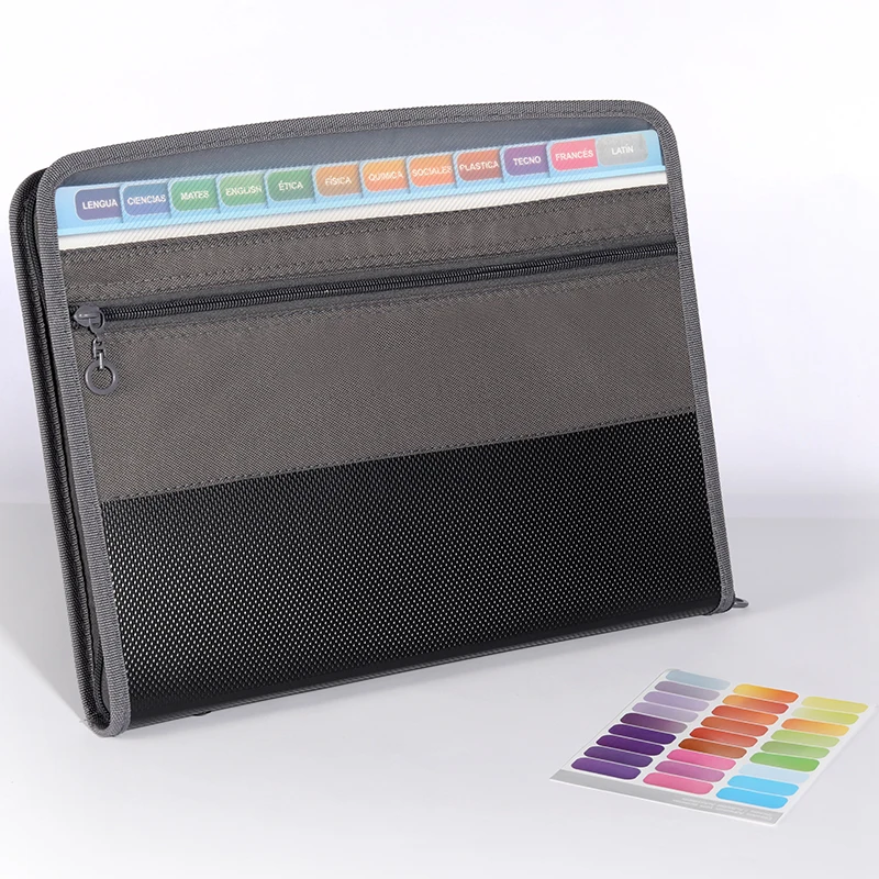 Accordion File Organizer with Safe Zipper 13 Pocket Expanding File Folder with Front Pencil Pouch Stationary Organizer Pouch