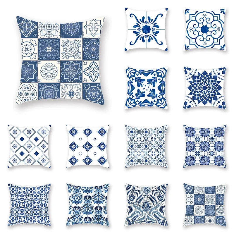

Blue Mandala Persian Cushion Cover Polyester Geometric Pattern Pillowcase Decoration Sofa Bedroom Car Office Decoration Ornament