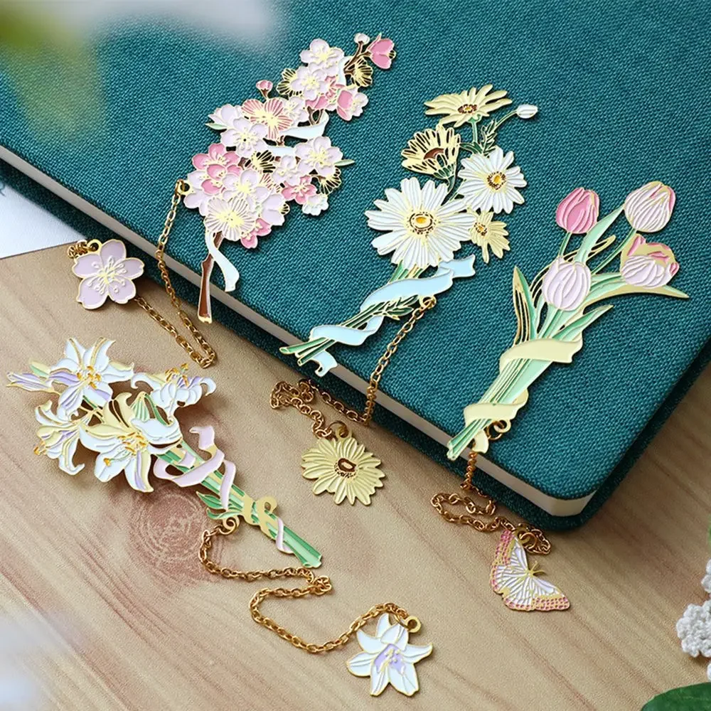 Flower Metal Bookmark metal bookmark,floral painting bookmark,bookmarks stationery supplies