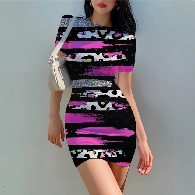 Leopard Print Leopard Crewneck Sexy Skirt Mini Dress Women’s Inner Dress Summer Dress Fashion Street Style