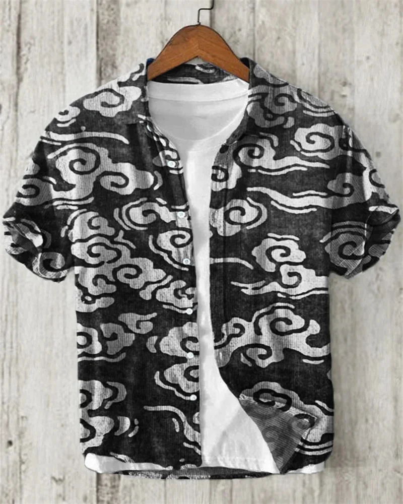 Men's Shirt Flower 3D Printed Lapel Short Sleeve Casual Loose Tops, Bamboo Linen Shirt, Fashion Clothing Tops XS-5XL