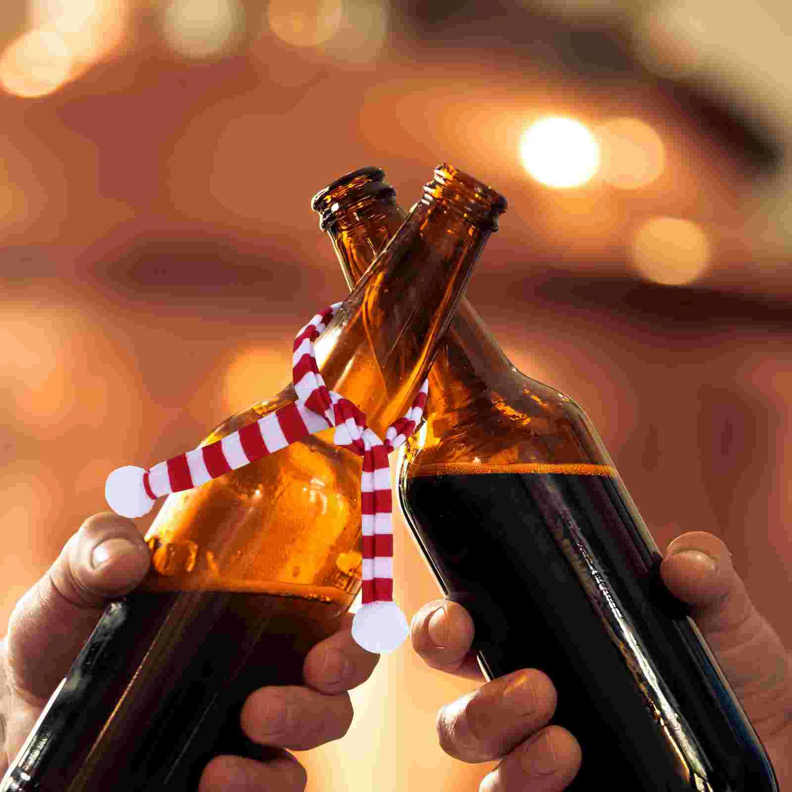 

Mini Christmas Scarf Wine Bottle Covers Christmas Doll Stripy Scarf For Xmas Party Decoration Navidad