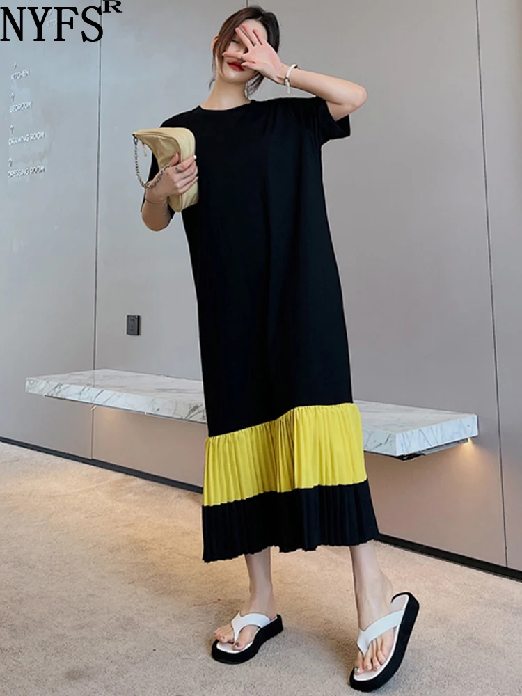 

Женское длинное платье в полоску NYFS, корейское платье составного кроя с коротким рукавом, лето 2024