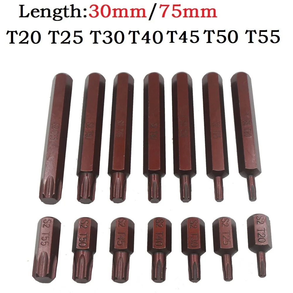 

1pcs Torx Star Screwdriver Bits 30mm & 75mm Hex Shank T20 T25 T30 T40 T45 T50 T55 Impact Driver Magnetic Anti Slip Electric Hex