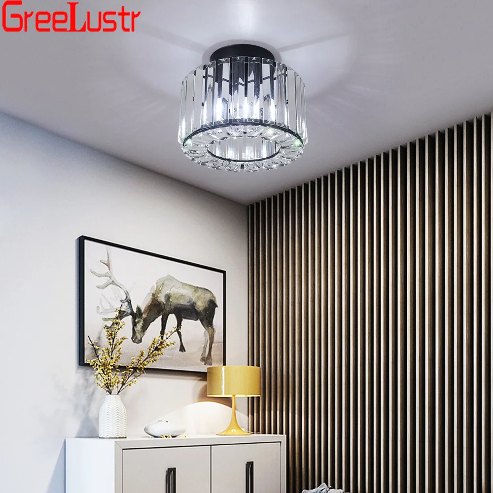 골드 블랙 모던 크리스탈 샹들리에 천장 조명, 플러시 마운트 천장 램프, E27 LED 고정 장치, 침실 복도 사무실