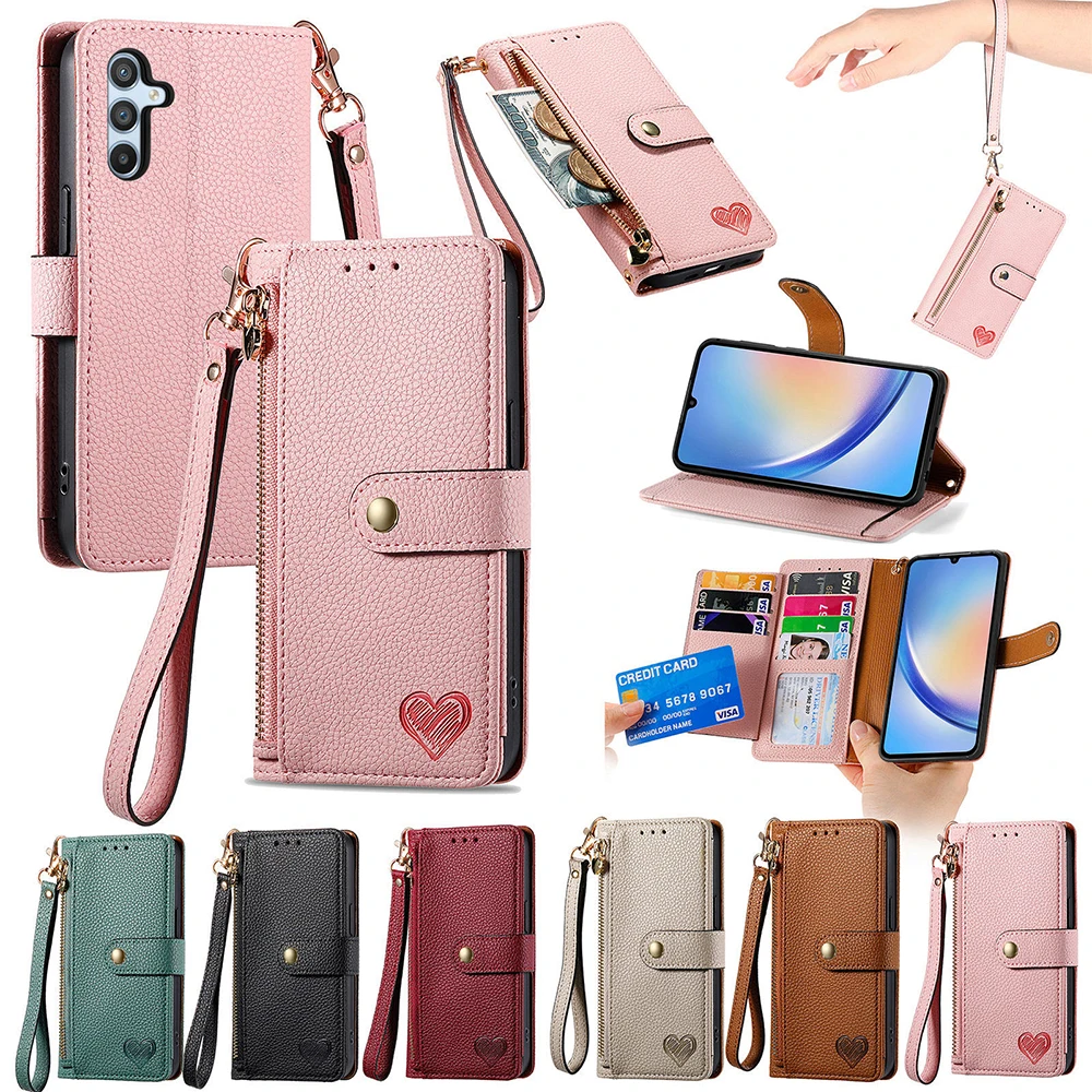 

Wallet Anti-theft Leather Case For Samsung Galaxy A04E A04S A13 A14 A22 A23 A23E A24 A25 A32 A33 A34 A43 A50 Zipper Wallet Cover