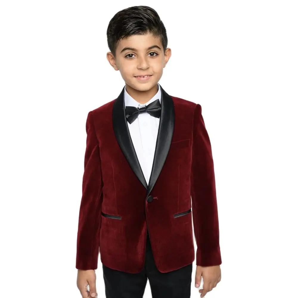 

Burgundy Velvet Childrens Suit Slim Fit Boys Blazer Pants 2 Pieces Outfit Kids Performance Costume/Formal Birthday Party Clothes