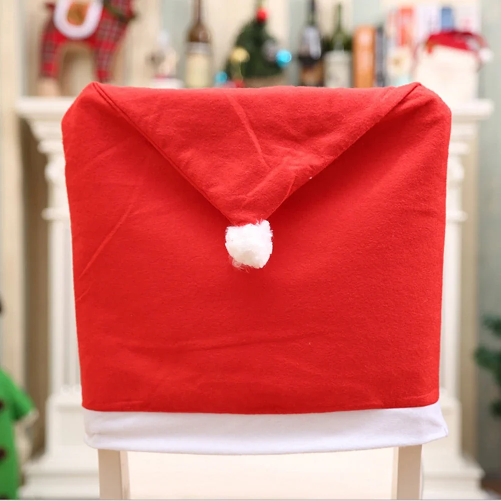 10-1pcs Christmas Santa Hat Seat Cover Festival Favor for Banquet Holiday Christmas Decoration Dining Chair Decor Cover