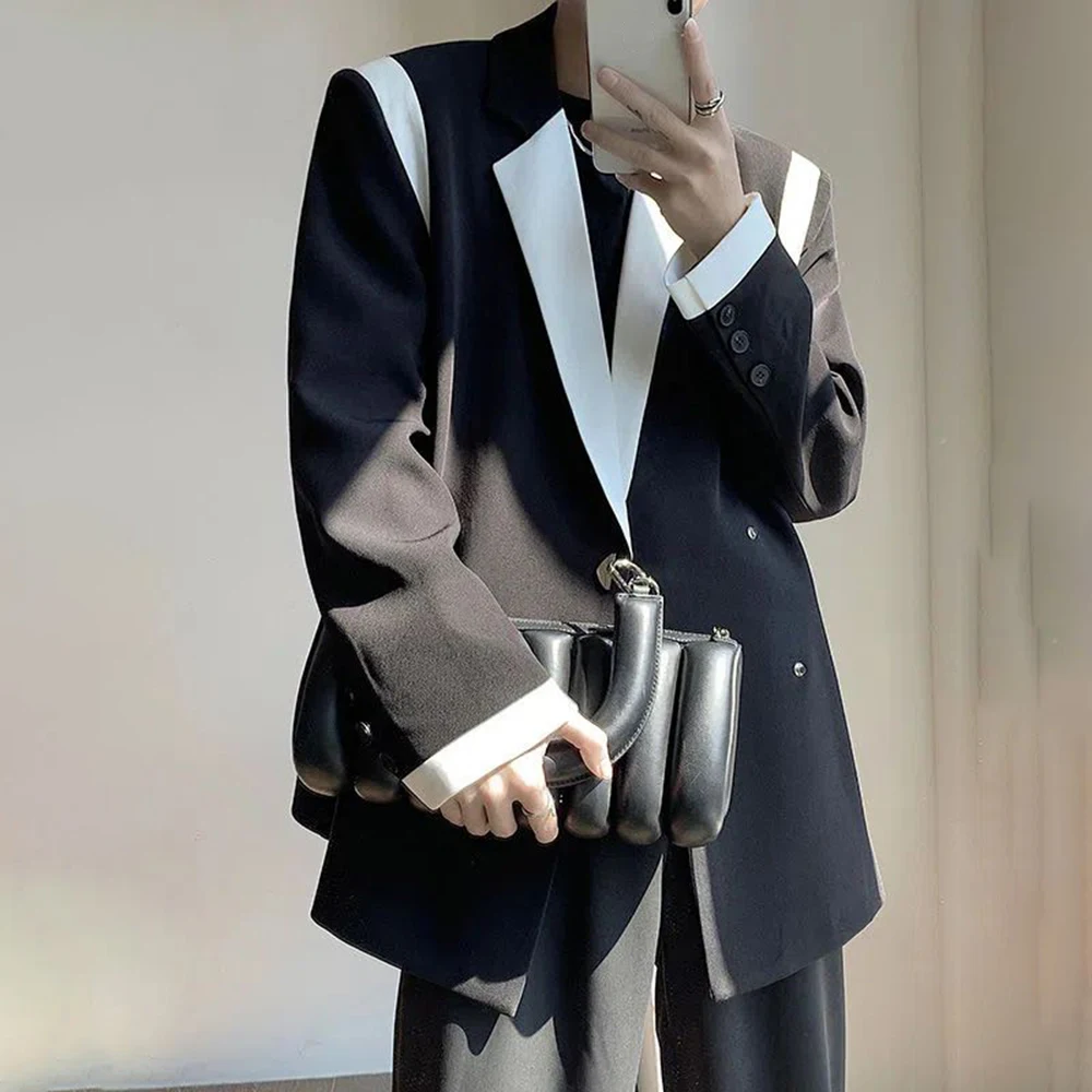 Mens Blazer Men Blazer Patchwork Lapel Long Sleeve Coats