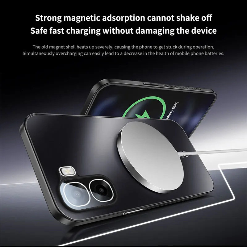 Enhanced Magnetic Shockproof Back Cover with Camera Lens Protection and Wireless Charging Compatibility