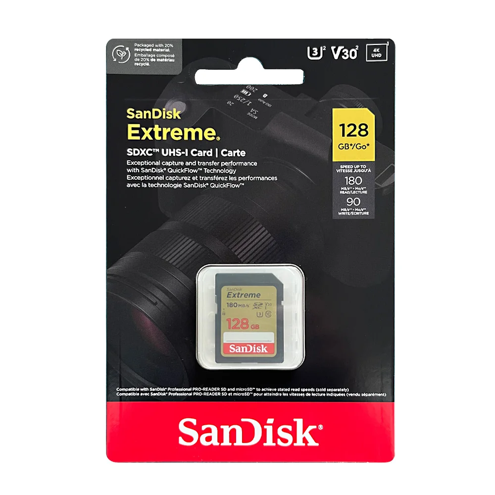 샌디스크 울트라/익스트림/익스트림 프로 SD 카드 32GB SDHC UHS-I 64GB/128GB 256GB SDXC UHS-I 풀 사이즈 SD 카드 (카메라용, 풀 HD 비디오 지원)