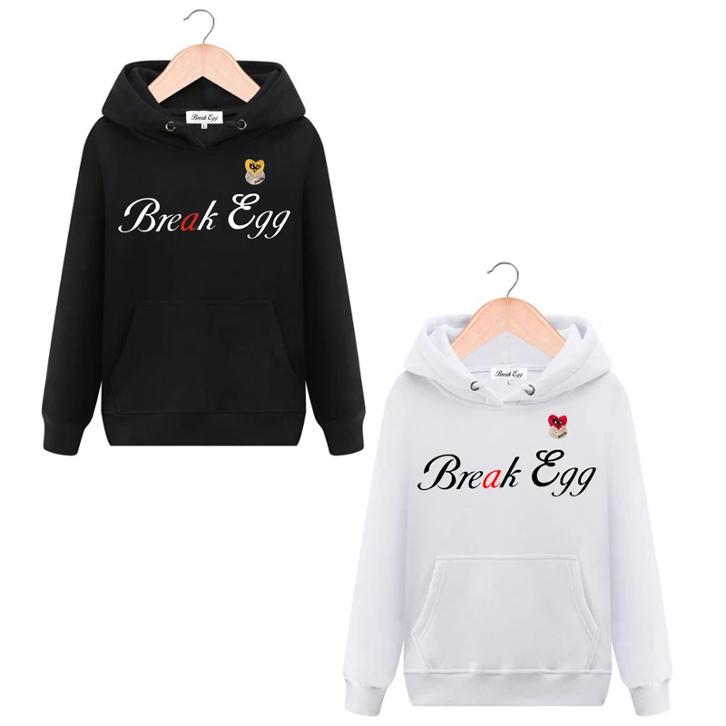

Break Egg Men Women Hoodie Heart Eggshell Embroidery Letter Printing Pullover Fleece Pocket Loose Casual Autumn Sweater