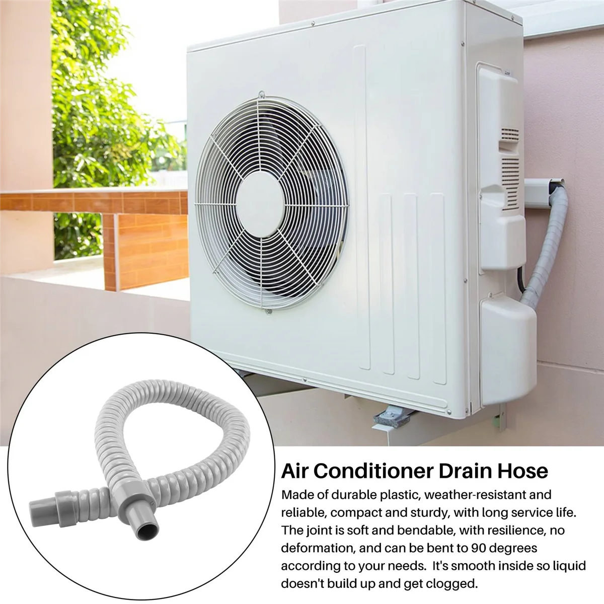 1pcs Plastic Water Drain Pipe Hose 60cm Long for Air Conditioner Gray