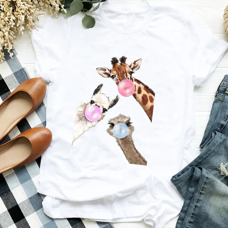 

Women Lady Cartoon Giraffe Funny Animal Fashion Love Trend Cute T Tee Womens Tshirt Nice Shirt Pretty Top Graphic T-shirt